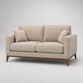 Canapé rectangulaire 2 places en tissu polyester beige avec pieds en bois brun, 160 × 84 × 85 cm