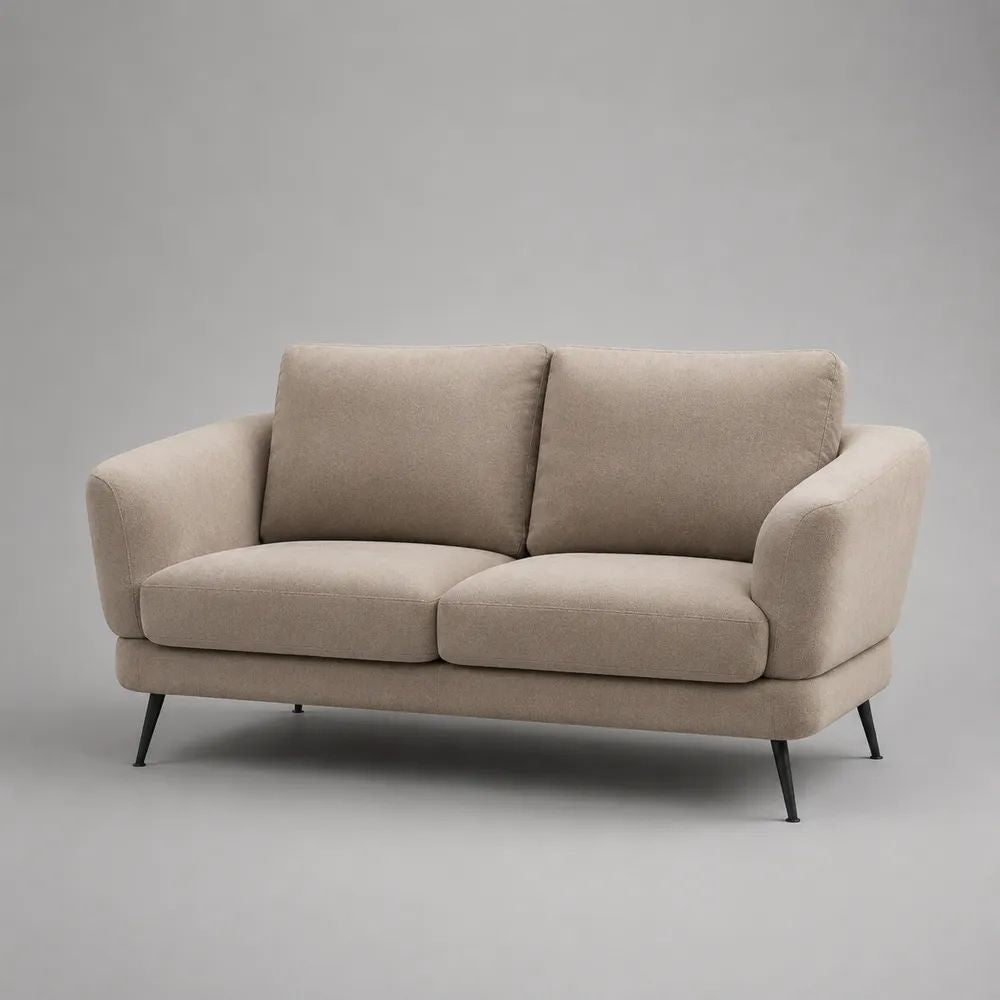 Canapé droit 2 places en polyester beige avec pieds en acier noir, 170 x 88 x 85 cm