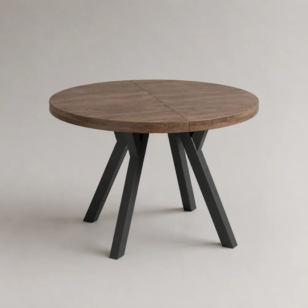 Table à manger ronde en bois et métal, Ø 120 × H 75 cm, brun et noir
