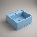 Vasque à poser carrée en céramique bleu clair 40 × 40 × 15 cm avec trop-plein et trou pour robinet