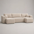 Canapé panoramique modulable 4 places en tissu velours côtelé beige, ensemble de 3 modules, 290 × 160 × 85 cm