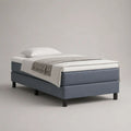Ensemble lit continental 140 x 200 cm avec sommier, matelas et surmatelas en tissu bleu-gris