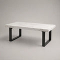 Table basse rectangulaire en MDF effet marbre blanc et métal noir, 100 × 60 × 45 cm