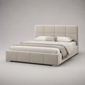 Lit double rembourré beige 160 x 200 cm en polyester avec tête de lit à panneaux