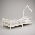 Lit cabane enfant en bois blanc avec sommier à lattes, couchage 90 × 190 cm, dimensions 198 × 98 × 170 cm