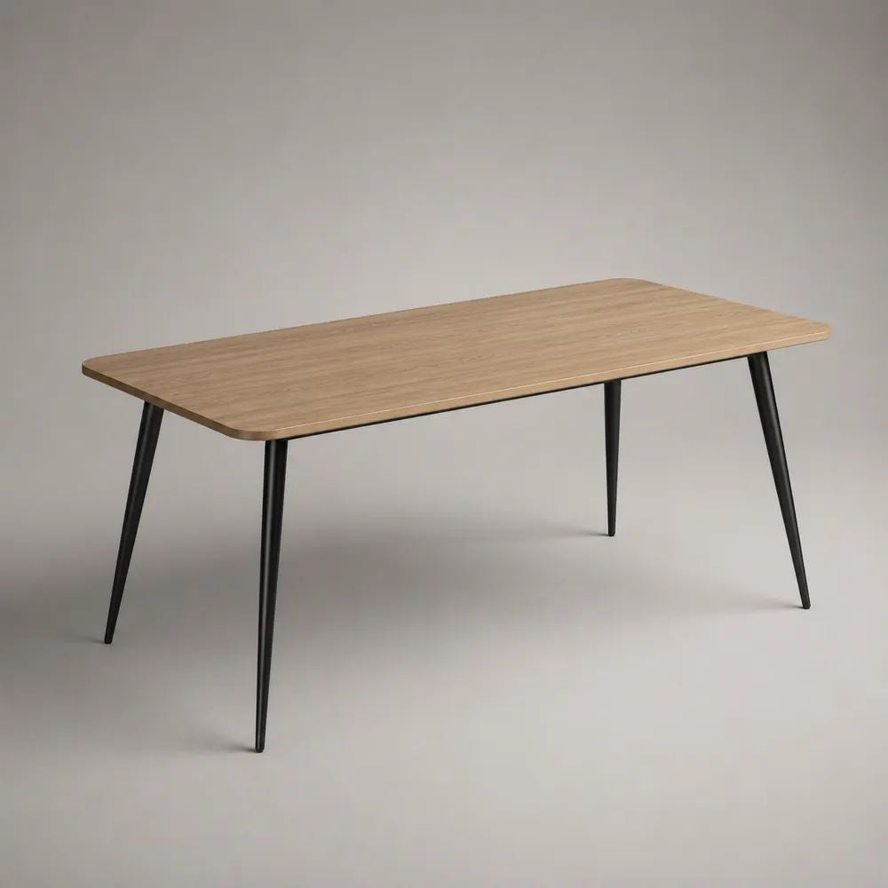 Table à manger rectangulaire 6 places en bois et acier, chêne naturel et noir, 160 × 80 × 75 cm