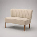 Canapé banquette 2 places sans accoudoirs en tissu bouclé beige avec pieds en bois brun, 120 x 62 x 88 cm