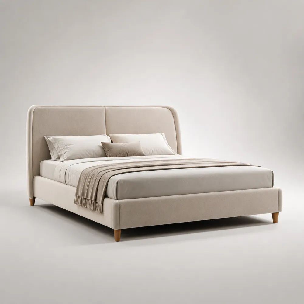 Lit double rembourré en tissu beige 160 × 200 cm avec tête de lit et sommier à lattes