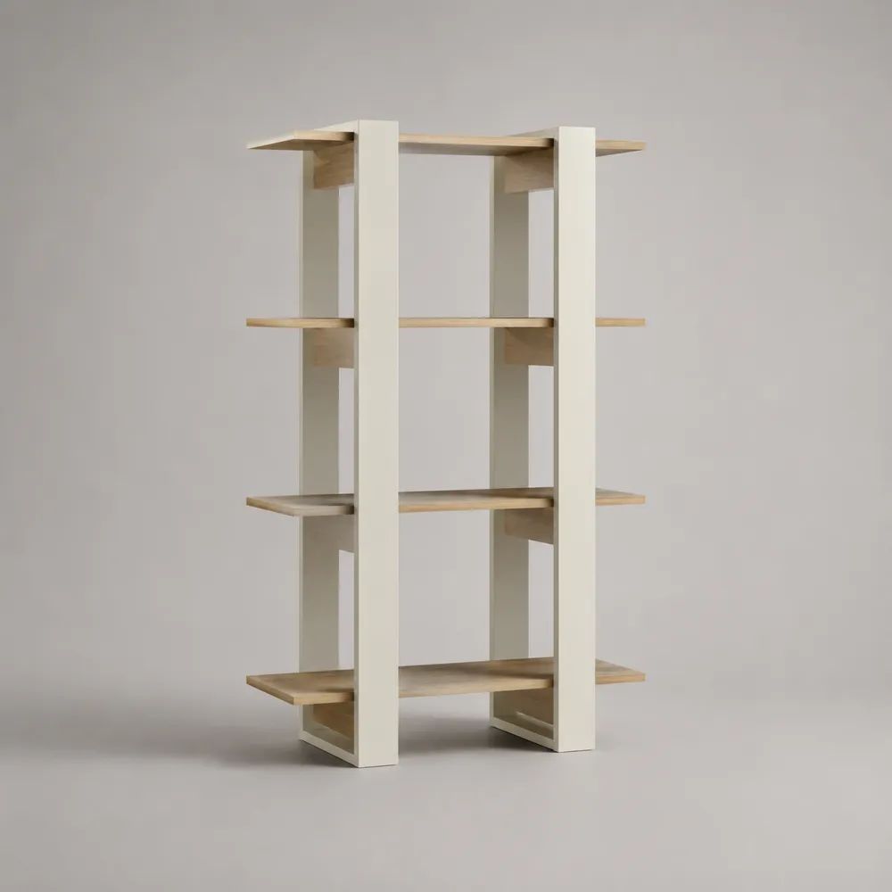 Bibliothèque ouverte rectangulaire à 4 niveaux en bois, blanc et chêne clair, 100 × 30 × 160 cm