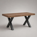 Table à manger rectangulaire fixe en bois et métal, brun chêne et noir, 140 x 80 x 75 cm