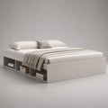 Lit double avec rangement 160 × 200 cm en panneaux de particules mélaminés blanc cassé, 206 × 166 × 50 cm