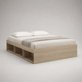 Lit double avec rangement 160 × 200 cm en panneaux de particules mélaminés, chêne clair